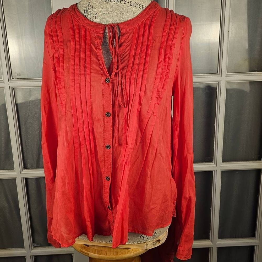 Free People Womens Coral High Low Super Sheer Blouse Small